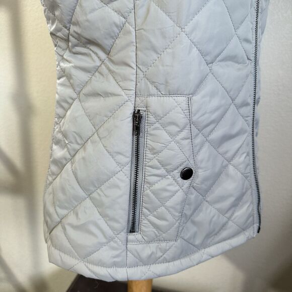 Gray Quilted Vest Jacket Full Zip Womens Small Pockets Mid Neck Puffer Preppy - Picture 10 of 16